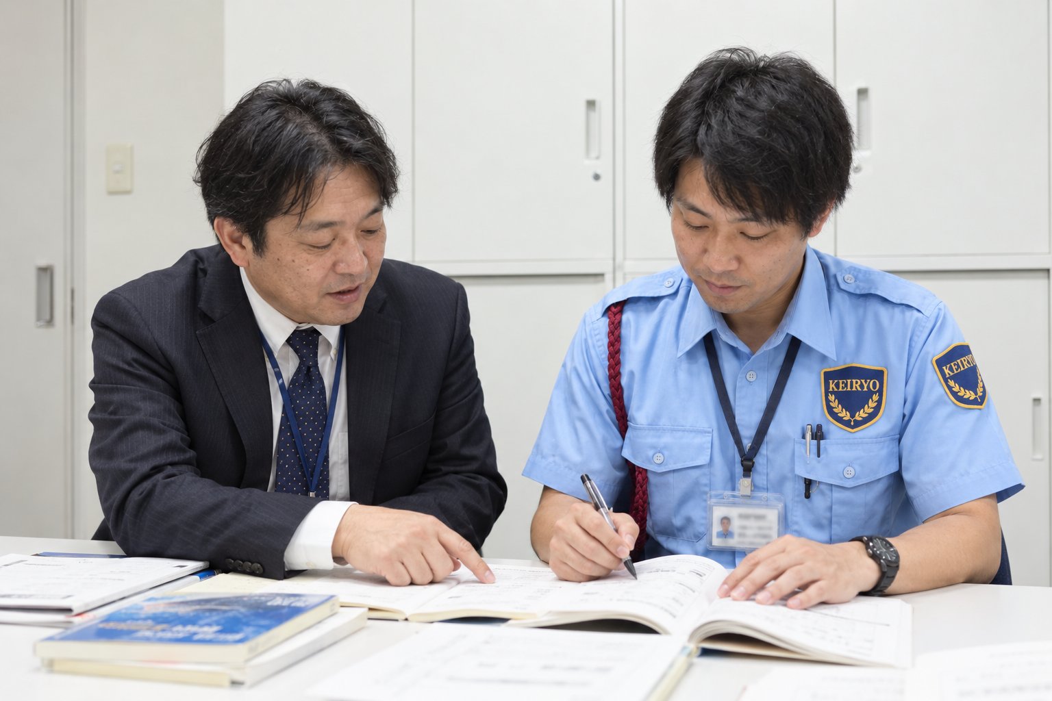本社で講習を受ける警備員